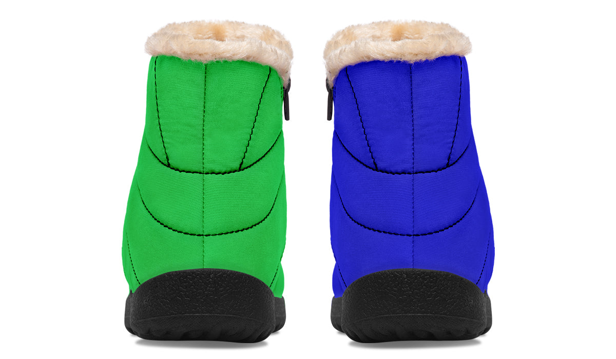 Blue and Green Mismatch Faux Fur Ankle Boots