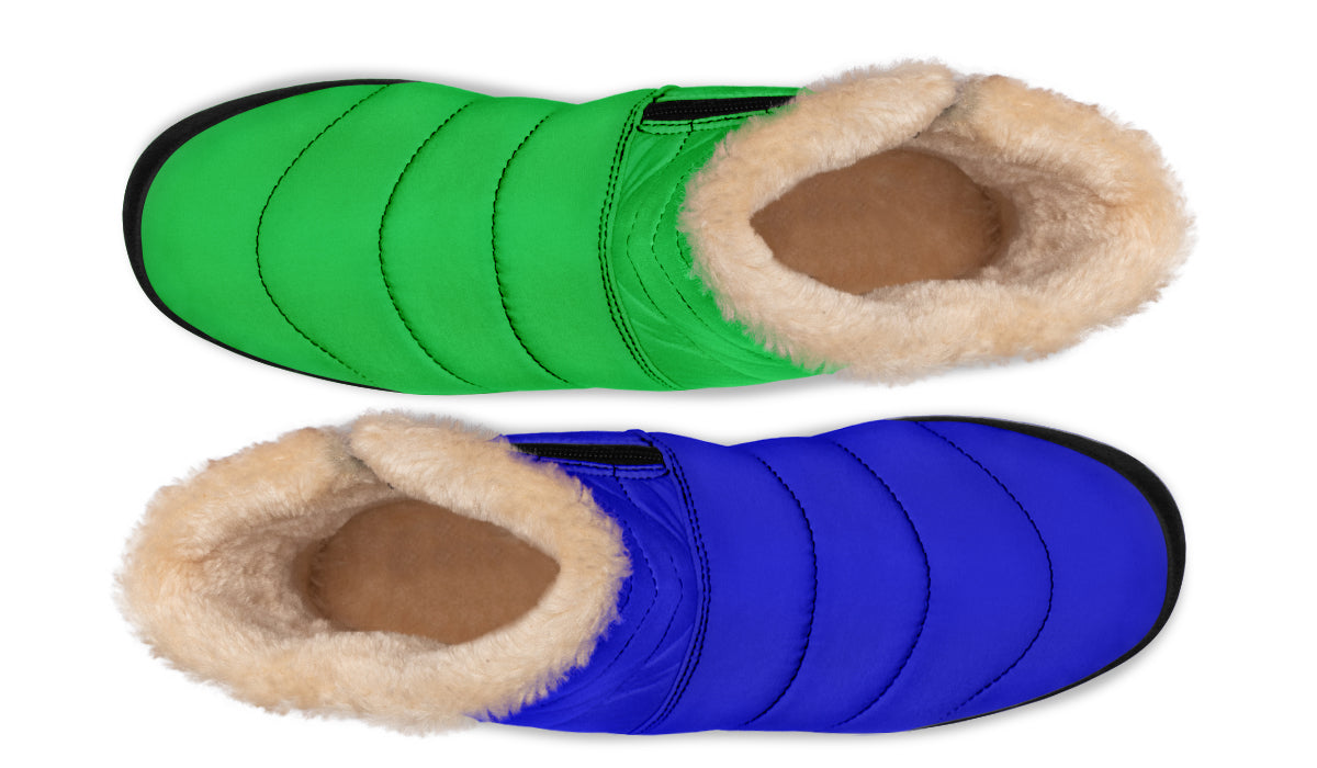 Blue and Green Mismatch Faux Fur Ankle Boots