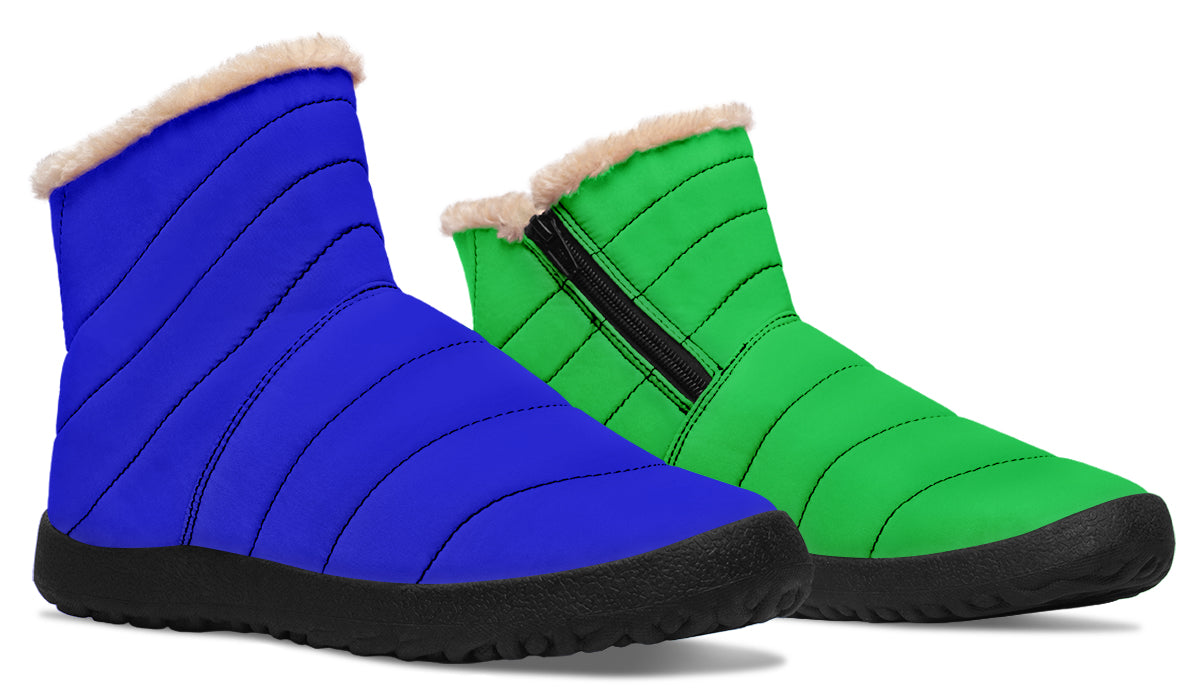 Blue and Green Mismatch Faux Fur Ankle Boots