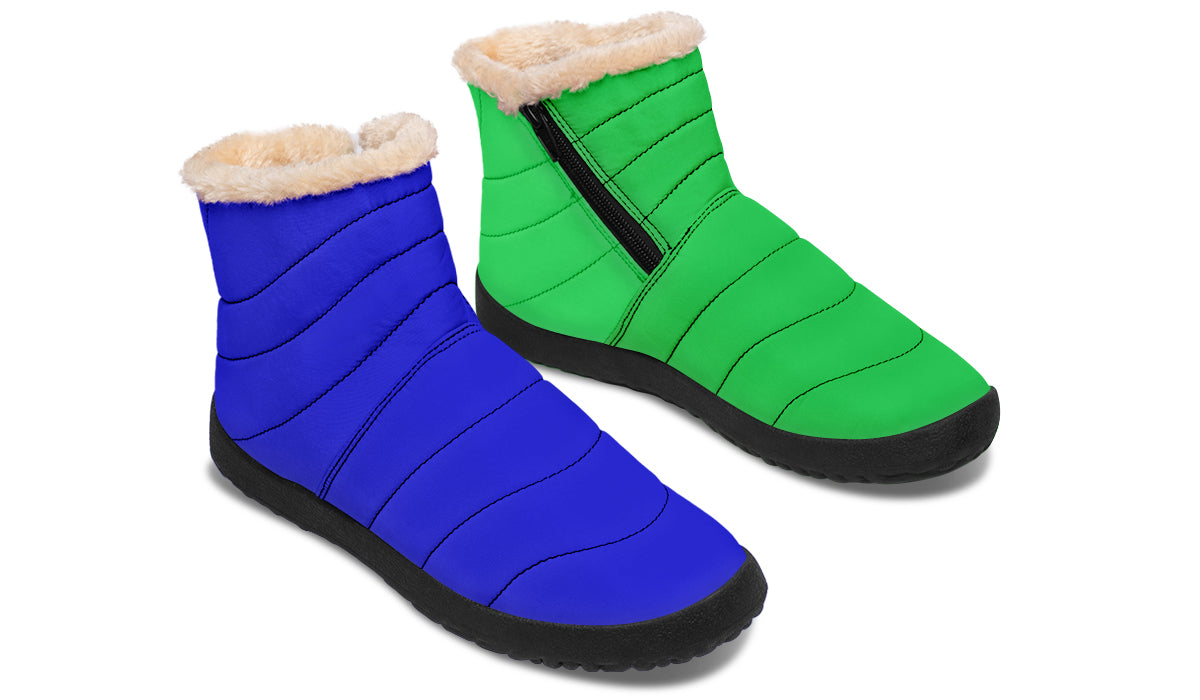 Blue and Green Mismatch Faux Fur Ankle Boots