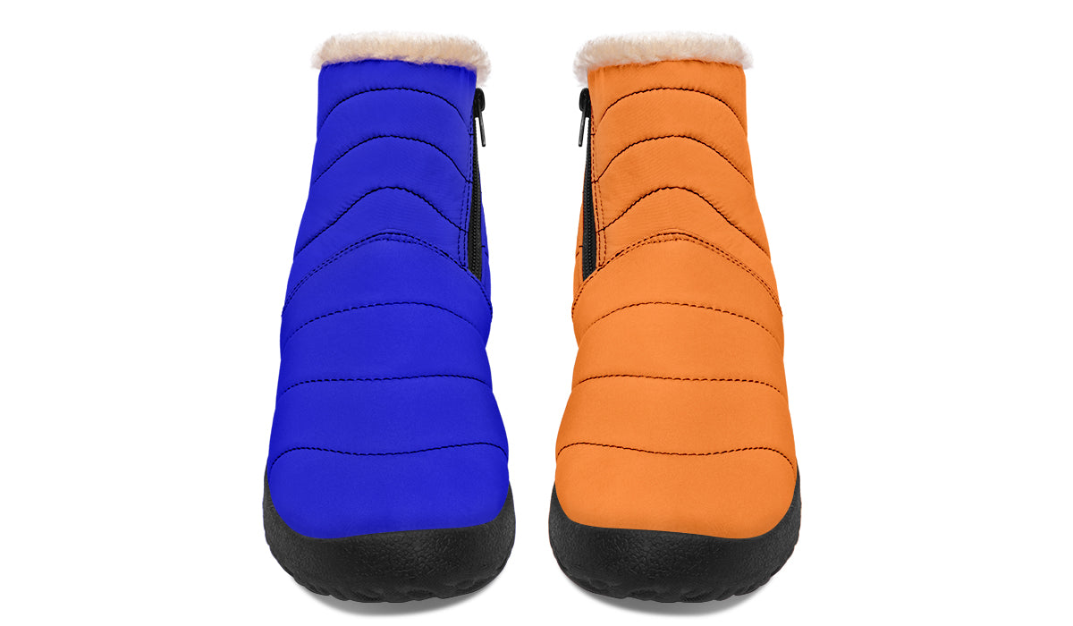 Blue and Orange Mismatch Faux Fur Ankle Boots