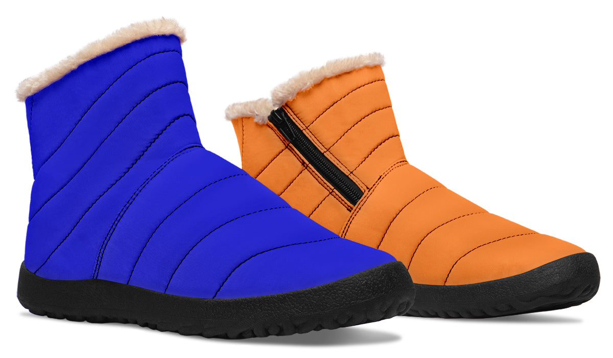 Blue and Orange Mismatch Faux Fur Ankle Boots