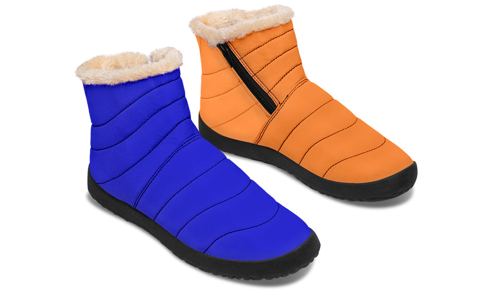 Blue and Orange Mismatch Faux Fur Ankle Boots