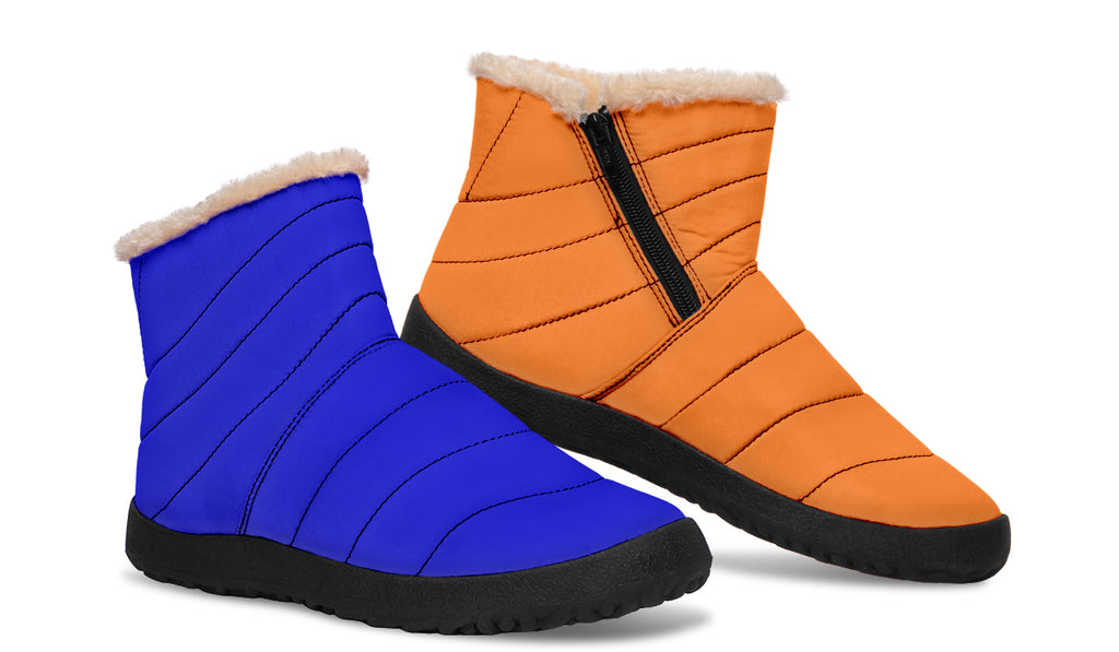 Blue and Orange Mismatch Faux Fur Ankle Boots