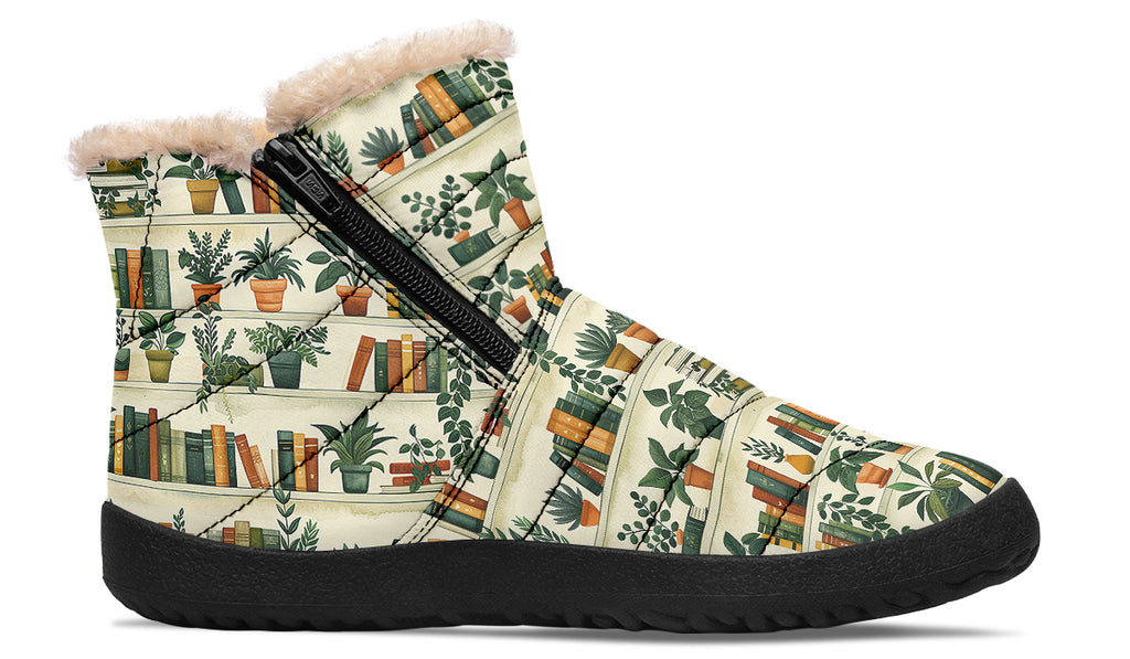 Books And Plants Faux Fur Ankle Boots