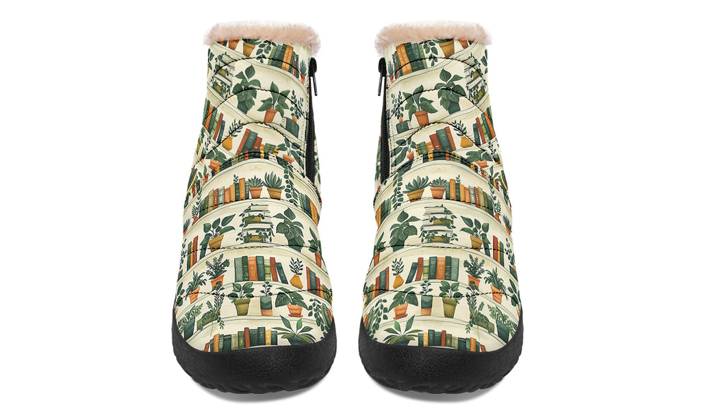 Books And Plants Faux Fur Ankle Boots