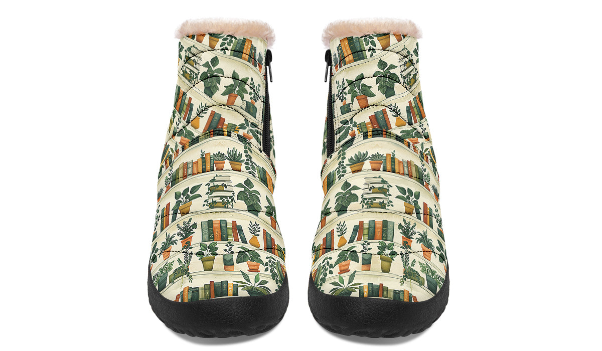 Books And Plants Faux Fur Ankle Boots