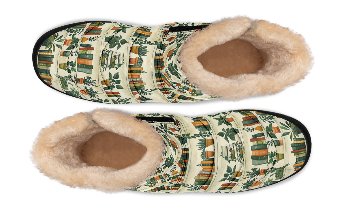 Books And Plants Faux Fur Ankle Boots