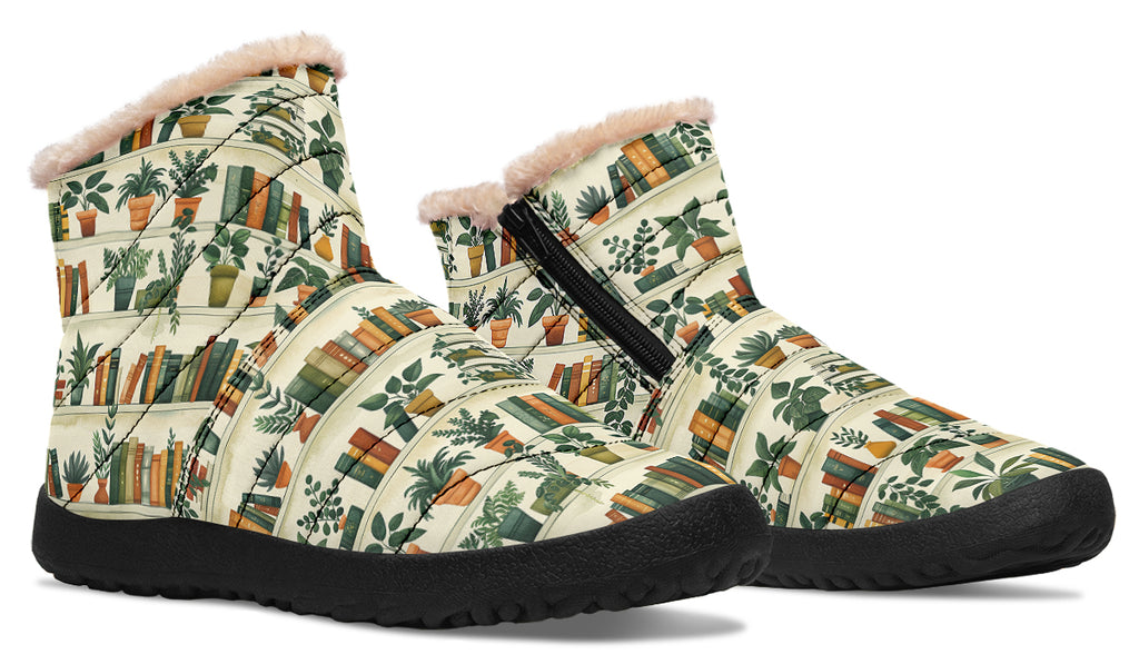 Books And Plants Faux Fur Ankle Boots