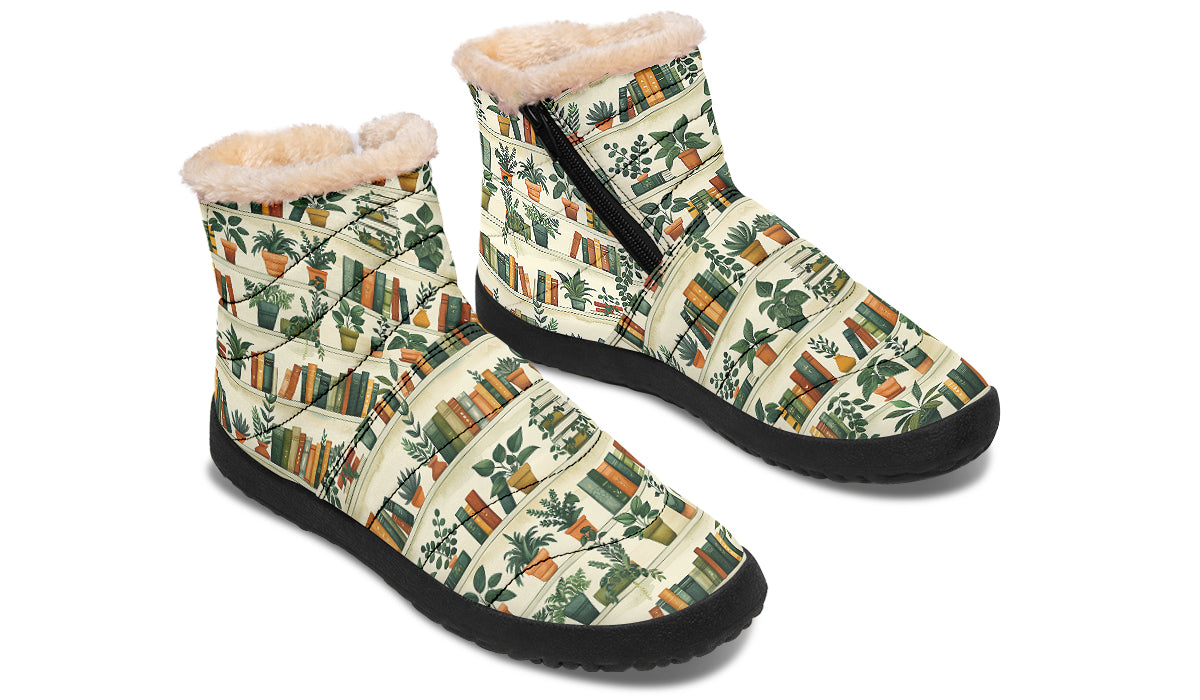 Books And Plants Faux Fur Ankle Boots