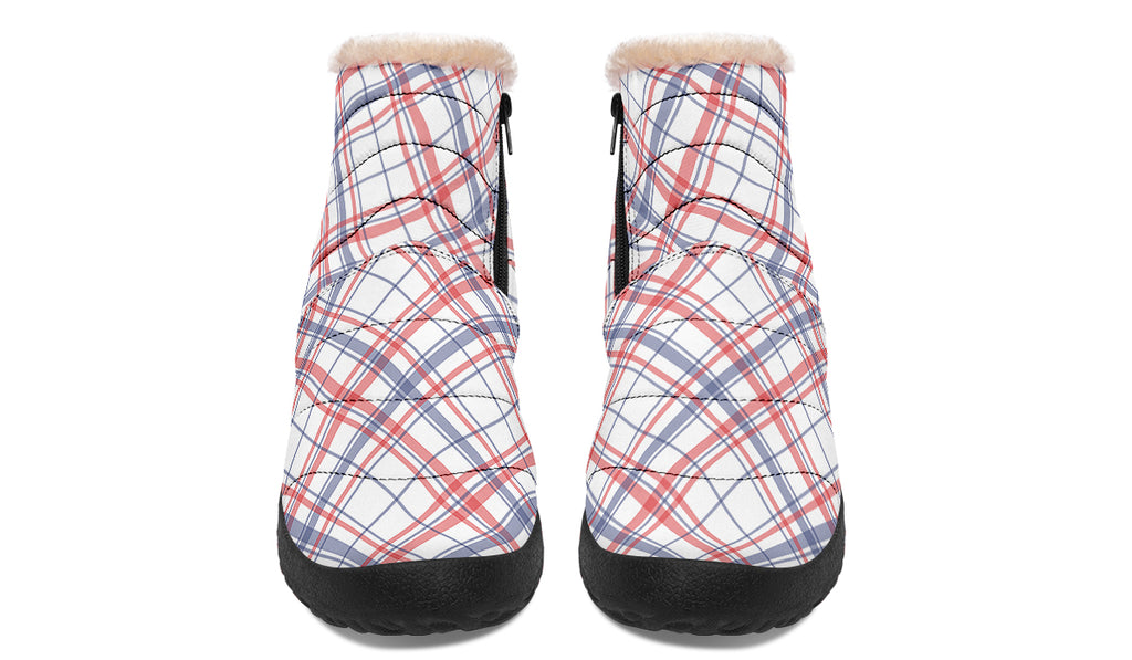 Candy Stripe Plaid Faux Fur Ankle Boots
