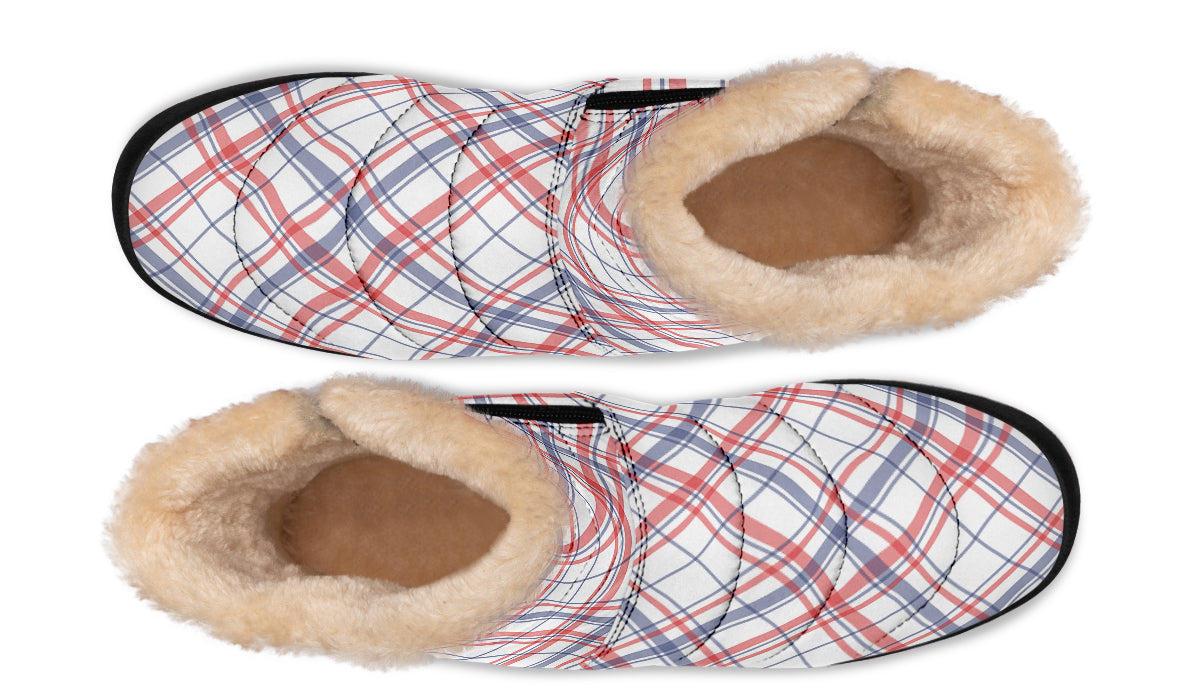 Candy Stripe Plaid Faux Fur Ankle Boots