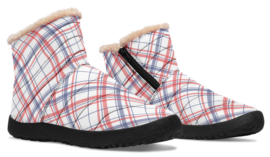 Candy Stripe Plaid Faux Fur Ankle Boots