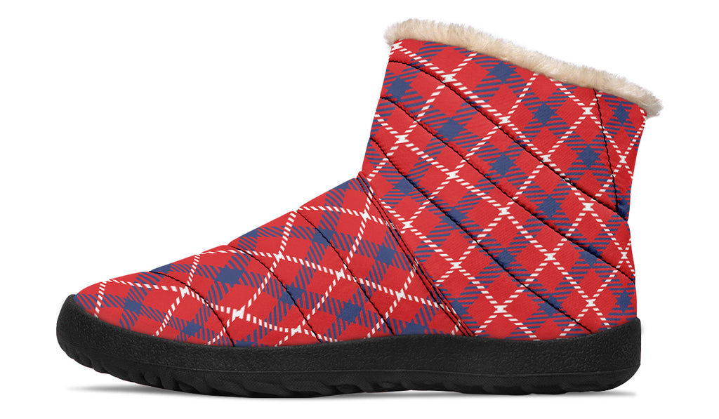 Cherry Red Plaid Faux Fur Ankle Boots