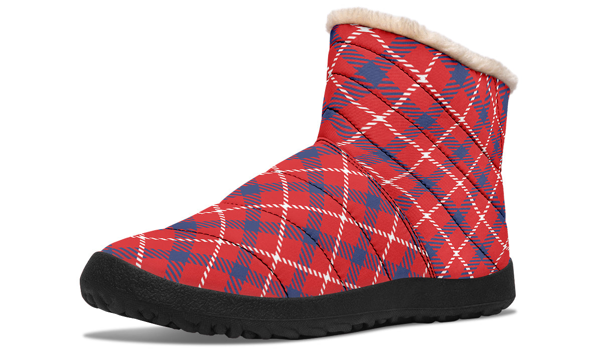 Cherry Red Plaid Faux Fur Ankle Boots