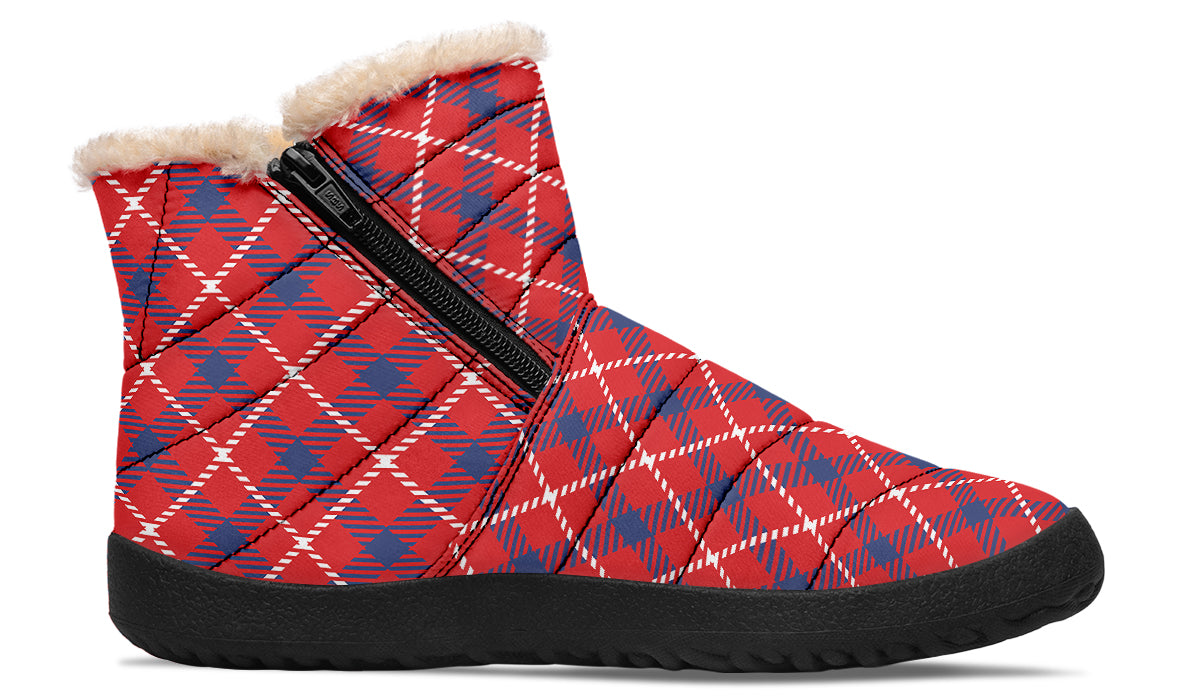 Cherry Red Plaid Faux Fur Ankle Boots