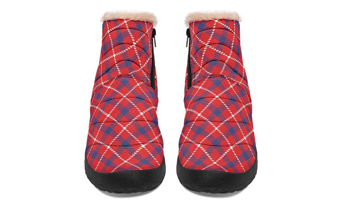 Cherry Red Plaid Faux Fur Ankle Boots