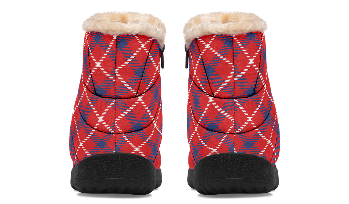 Cherry Red Plaid Faux Fur Ankle Boots