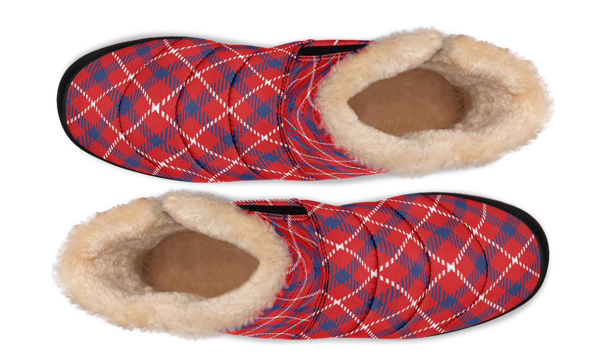 Cherry Red Plaid Faux Fur Ankle Boots