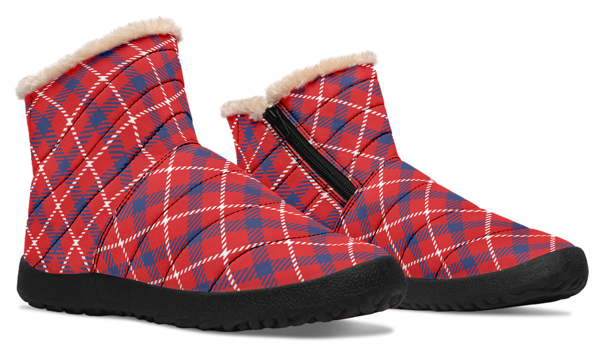 Cherry Red Plaid Faux Fur Ankle Boots