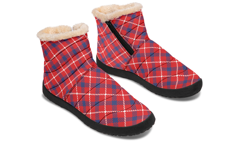 Cherry Red Plaid Faux Fur Ankle Boots
