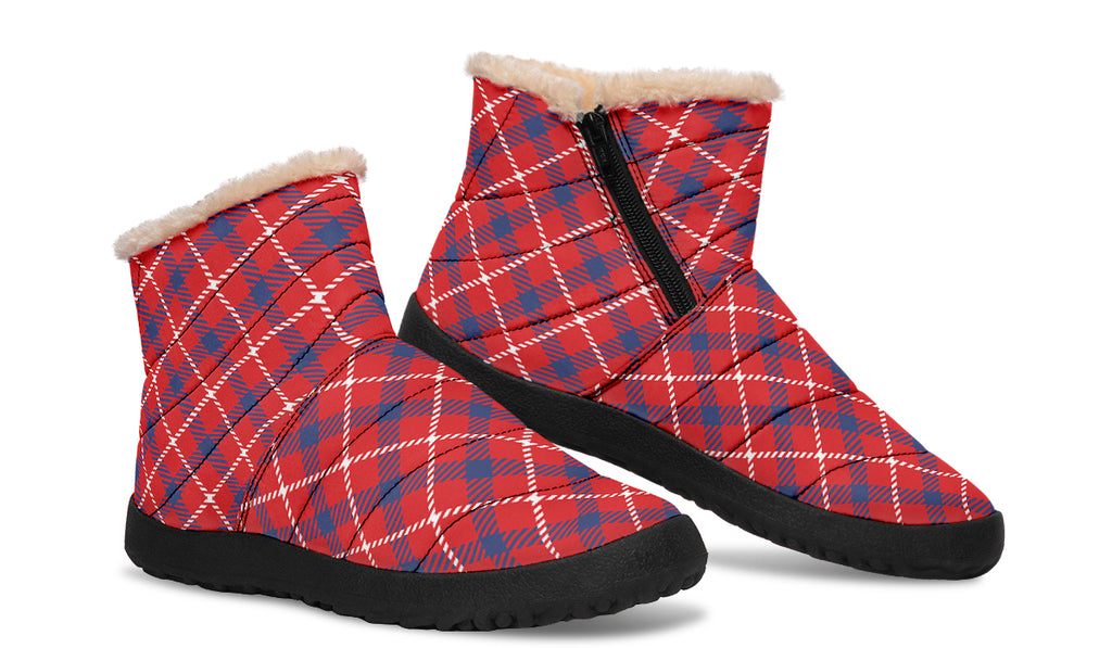 Cherry Red Plaid Faux Fur Ankle Boots