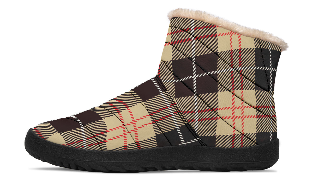Choco Mocha Plaid Faux Fur Ankle Boots