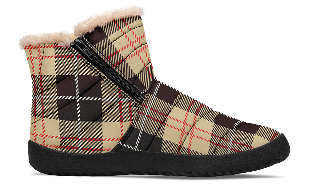 Choco Mocha Plaid Faux Fur Ankle Boots