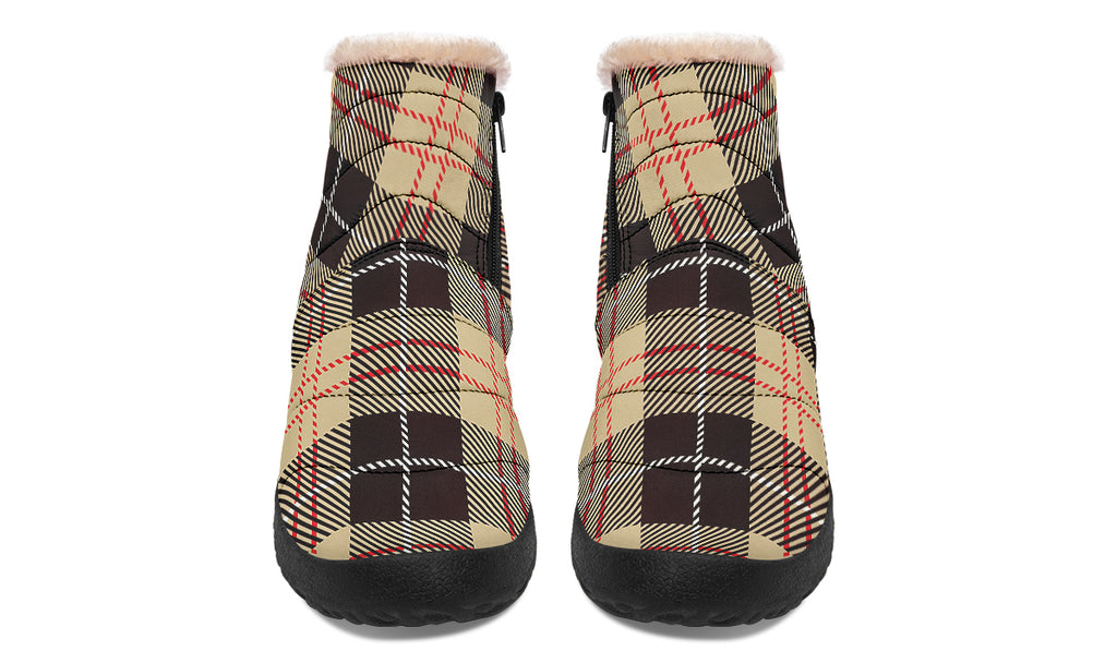 Choco Mocha Plaid Faux Fur Ankle Boots