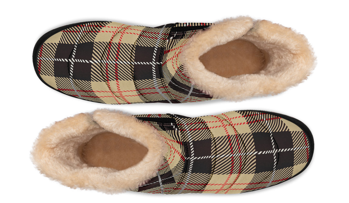 Choco Mocha Plaid Faux Fur Ankle Boots