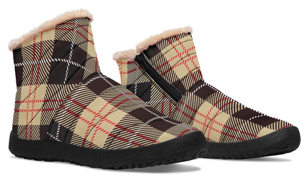 Choco Mocha Plaid Faux Fur Ankle Boots