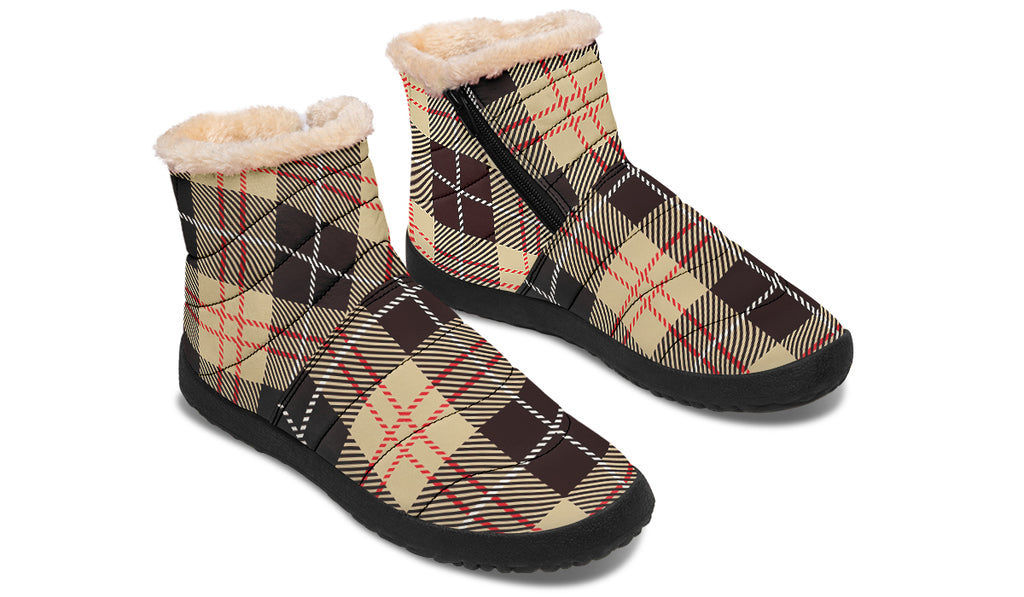 Choco Mocha Plaid Faux Fur Ankle Boots
