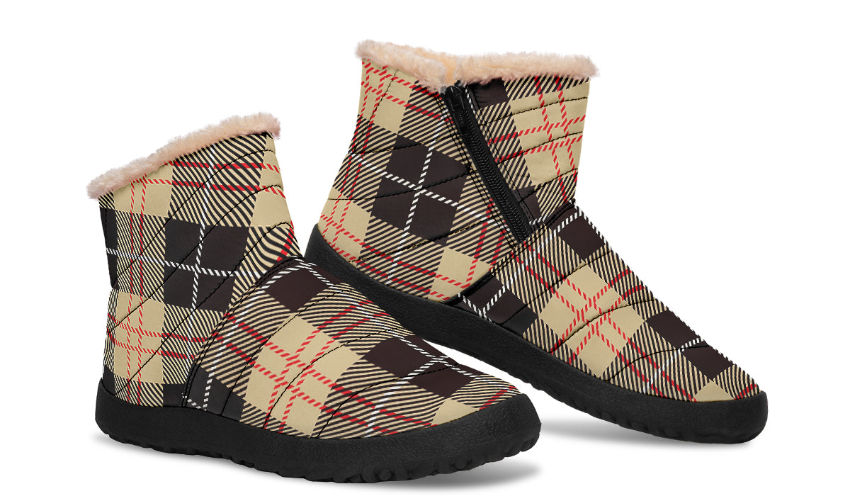 Choco Mocha Plaid Faux Fur Ankle Boots