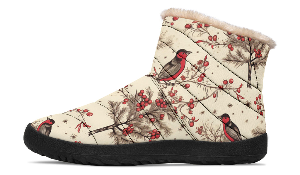 Christmas Birds Faux Fur Ankle Boots