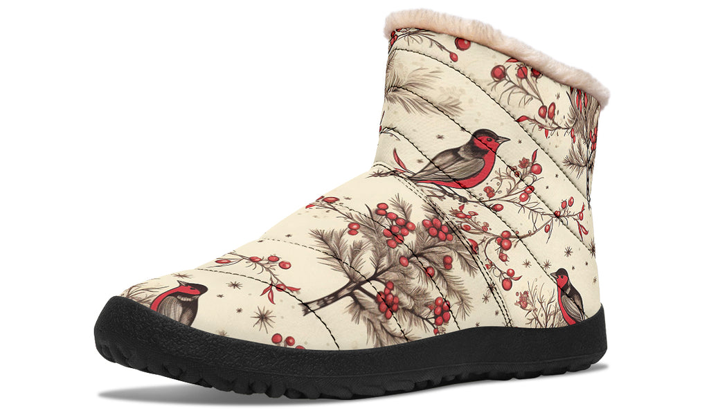Christmas Birds Faux Fur Ankle Boots