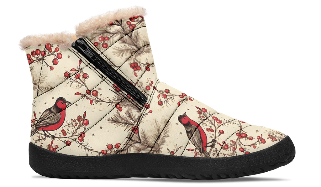 Christmas Birds Faux Fur Ankle Boots