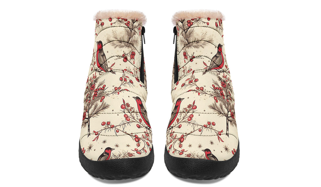 Christmas Birds Faux Fur Ankle Boots