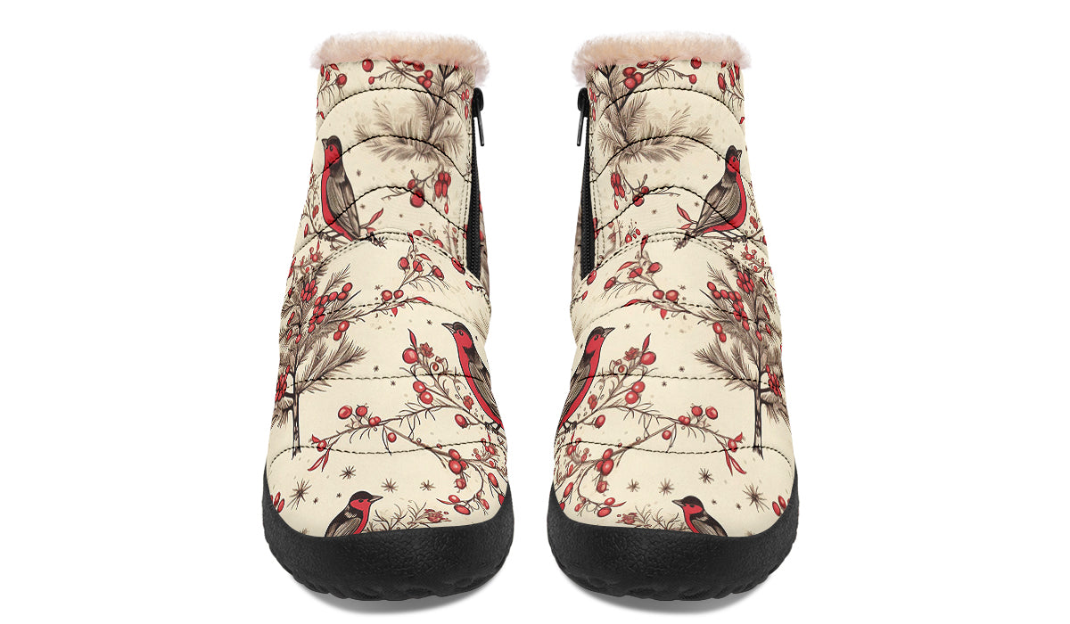 Christmas Birds Faux Fur Ankle Boots