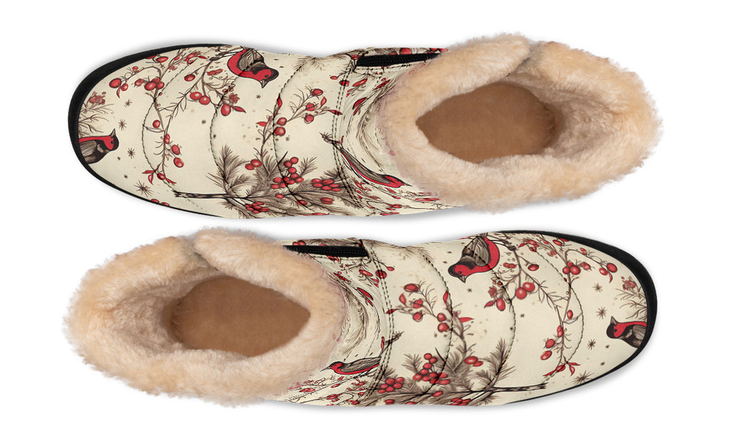 Christmas Birds Faux Fur Ankle Boots
