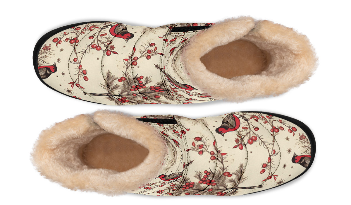 Christmas Birds Faux Fur Ankle Boots