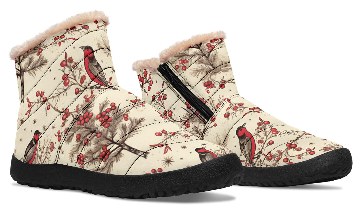 Christmas Birds Faux Fur Ankle Boots