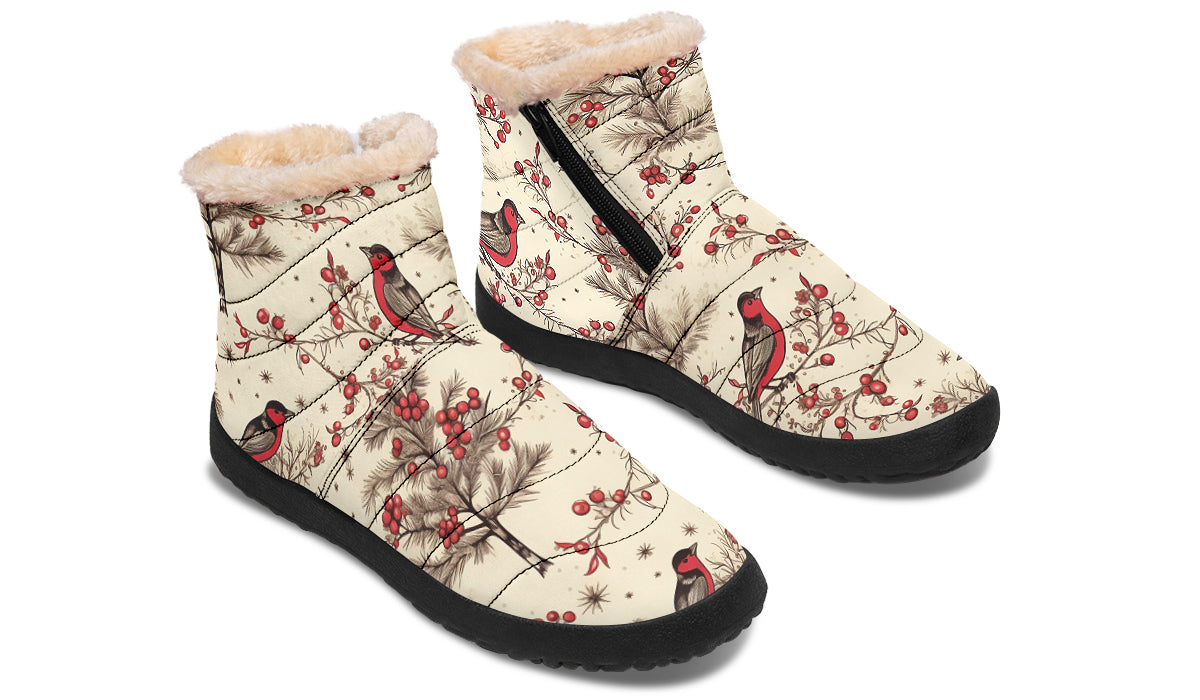 Christmas Birds Faux Fur Ankle Boots
