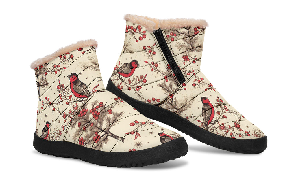 Christmas Birds Faux Fur Ankle Boots