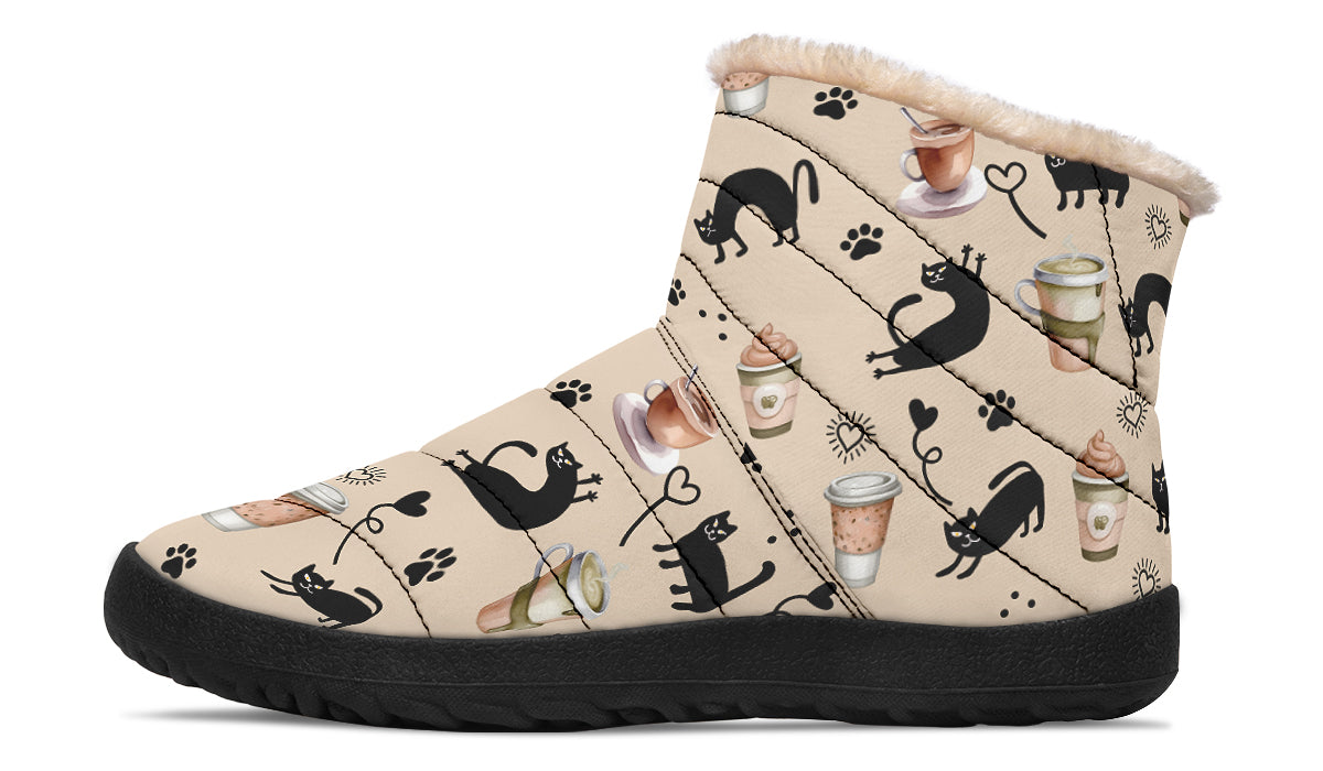Cozy Coffee Cat Faux Fur Ankle Boots