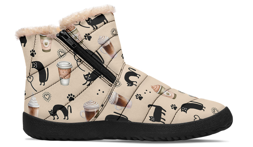 Cozy Coffee Cat Faux Fur Ankle Boots