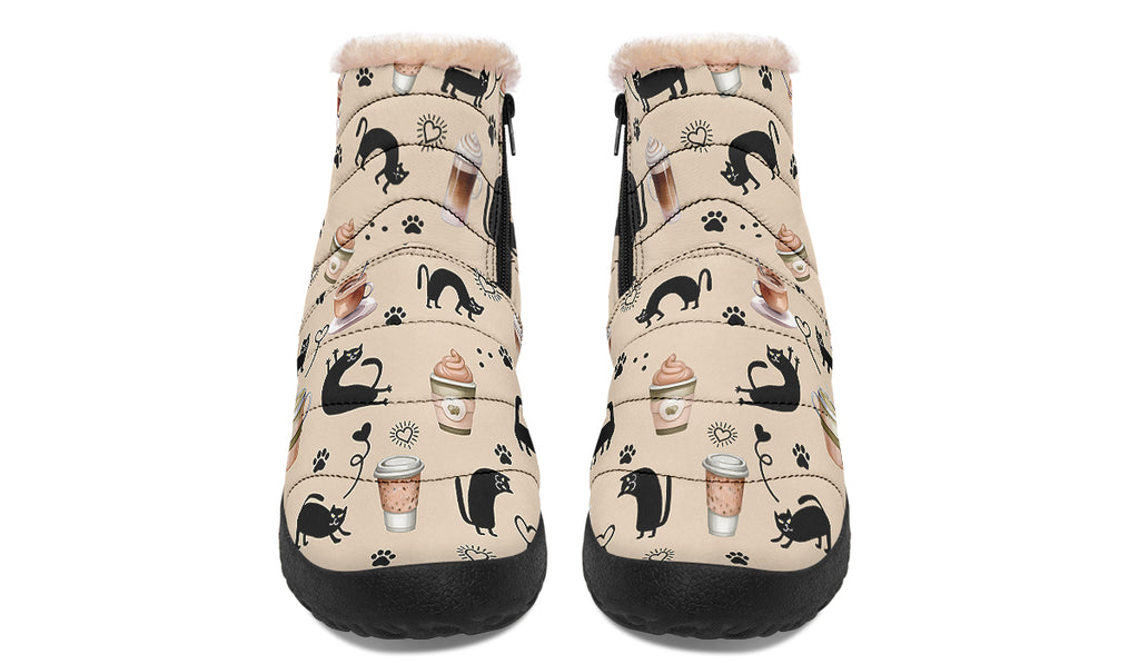 Cozy Coffee Cat Faux Fur Ankle Boots
