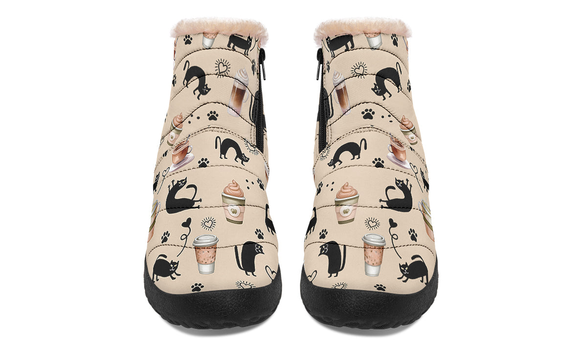 Cozy Coffee Cat Faux Fur Ankle Boots