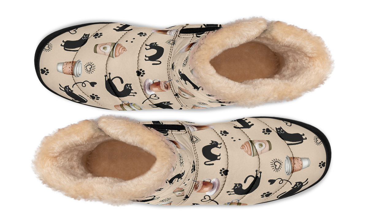 Cozy Coffee Cat Faux Fur Ankle Boots