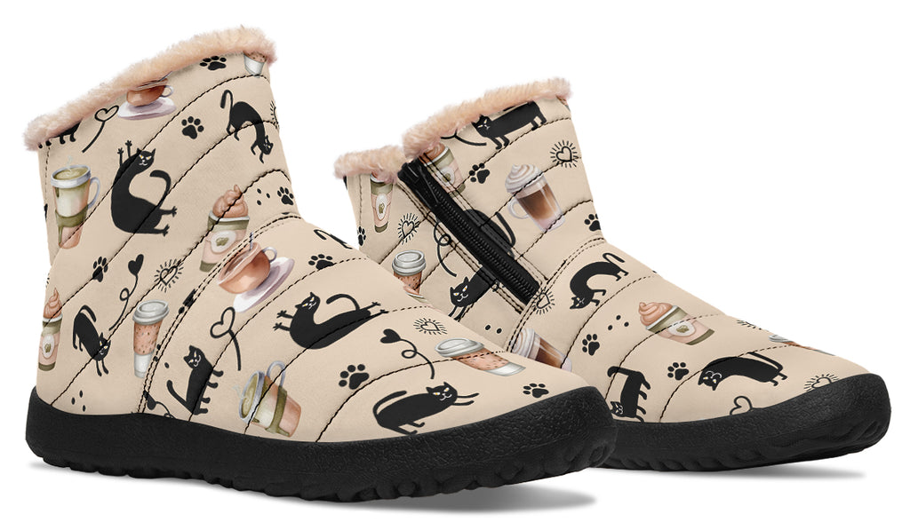 Cozy Coffee Cat Faux Fur Ankle Boots