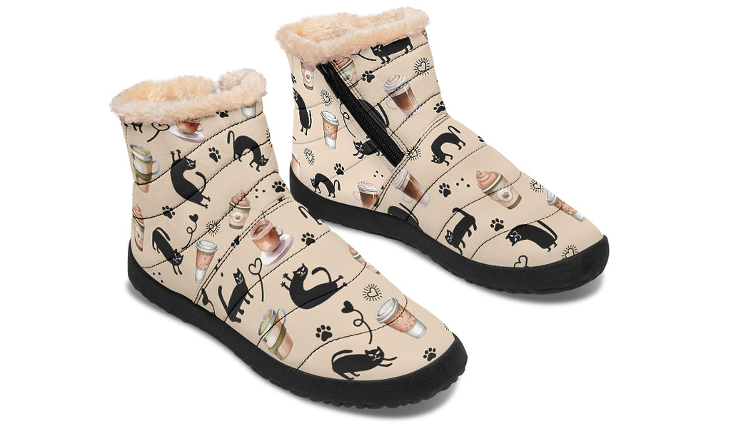 Cozy Coffee Cat Faux Fur Ankle Boots